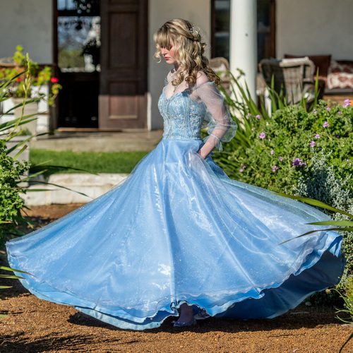 Lady in blue dress for matric dance